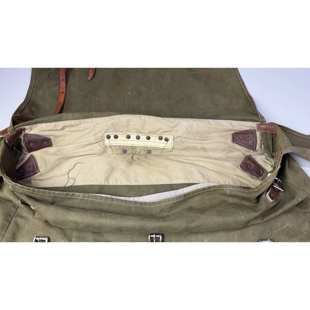 Vintage Duluth‎ Pack Saddle Ruck Sack Backpack Green Canvas Leather Straps #5 3f
